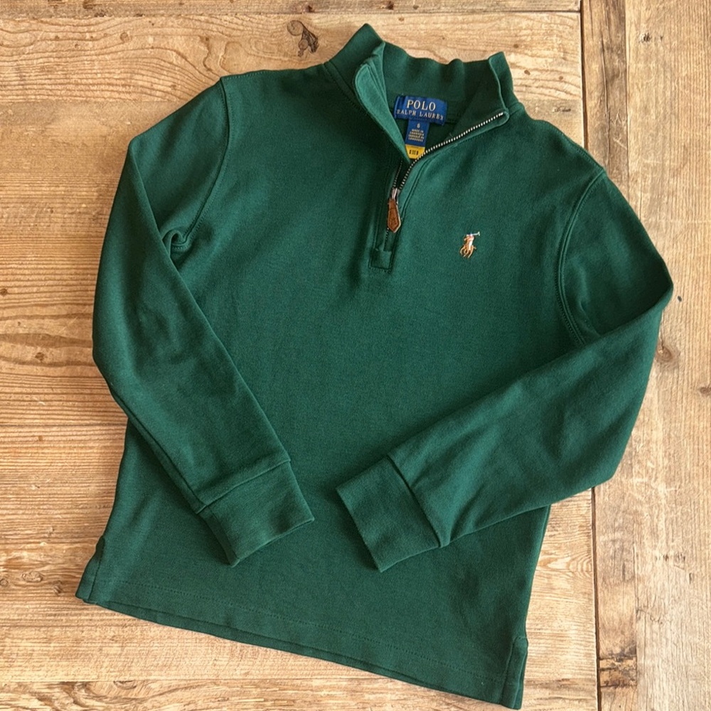 EUC Boys Polo by Ralph Lauren  Forest Green Quarter-Zip Sweater sz 6